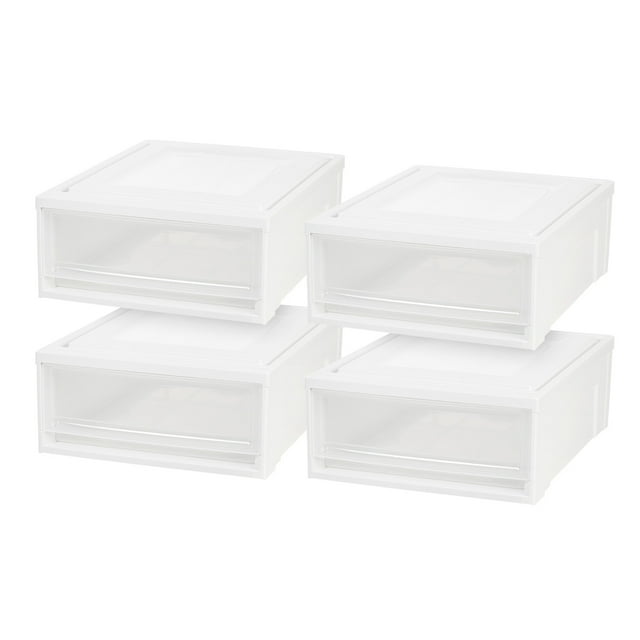 Stackable Modular Plastic System IRIS USA, 4-Pack 22qt, Stackable Container Bin, Clear Plastic Modular ...