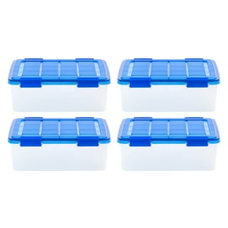 Stack and Pull Latching Flat Lid Storage Box 3.23 gal 10.9 x 16.5 x 6.5 Clear/Translucent Blue