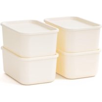 Iris Usa 4pack Medium Stackable Lidded Basket Storage Organizer Bins, Off  White : Target