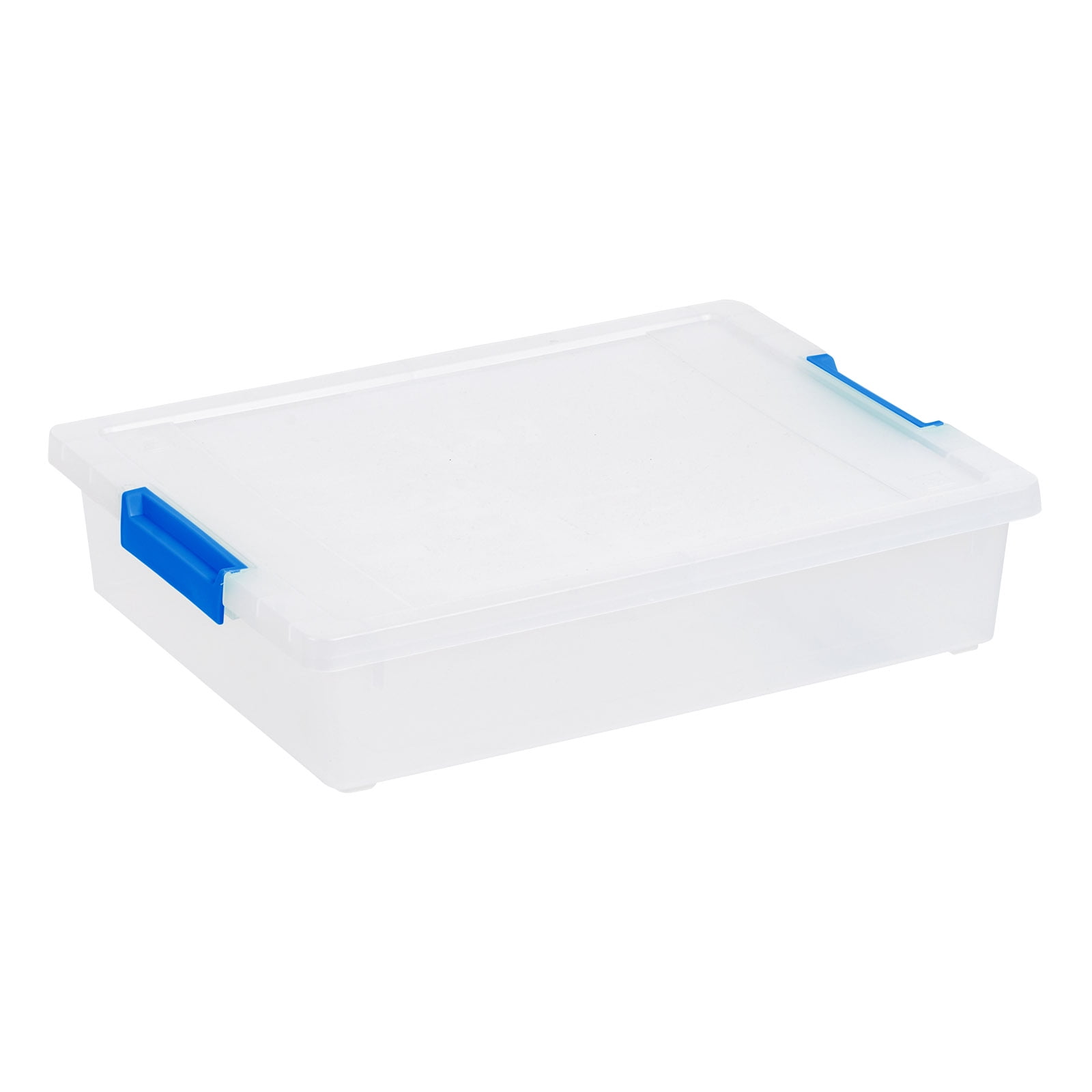 Clear Plastic Stackable Lidded Storage Box with Teal Latches