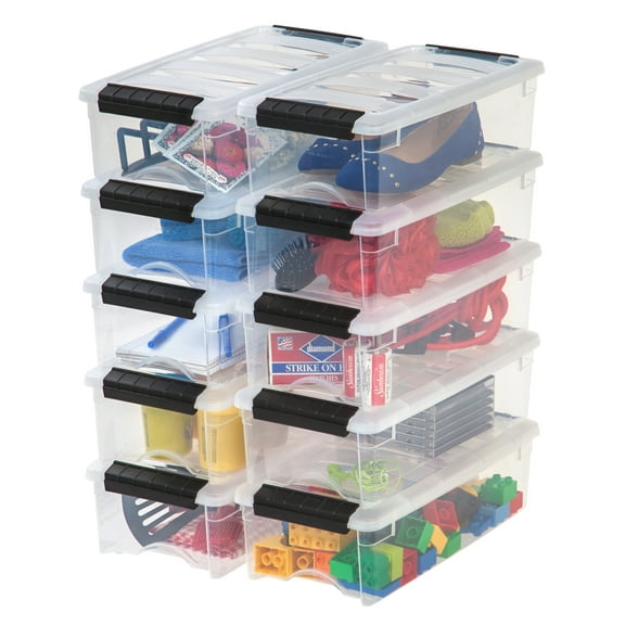 IRIS USA 6 Qt Stackable Plastic Storage Bins with Lids, 10 Pack - BPA-Free, Made in USA - See-Through Organizing Solution, Latches, Durable Nestable Containers, Secure Pull Handle - Clear