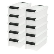 IRIS 6 Qt Stackable Plastic Storage Bins with Lids, Discreet- Pearl, 10Pk