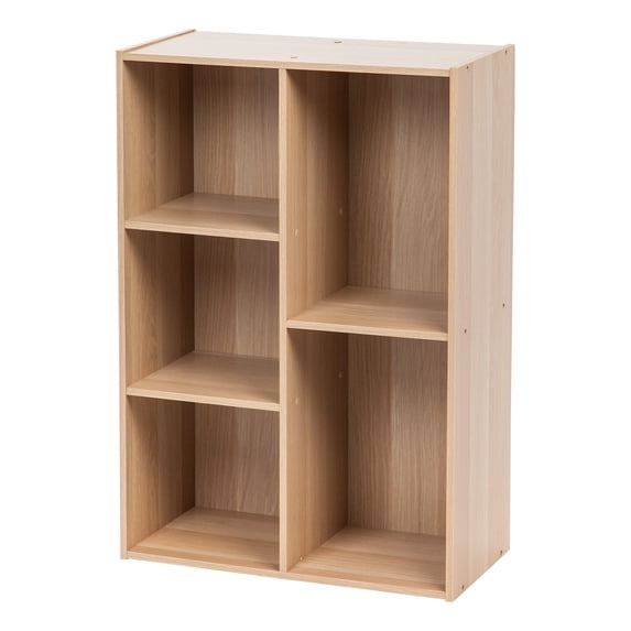IRIS USA 5-Compartment Wood Cube Cabinet Organizer Bookcase Storage Bookshelf, Light Brown