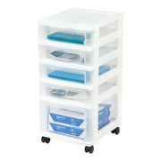IRIS 5 Drawer Clear Plastic Drawer Cart Rolling Storage, White