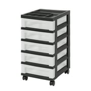 IRIS USA, 5-Drawer Narrow Plastic Storage Drawer Cart with Organizer Top, Black