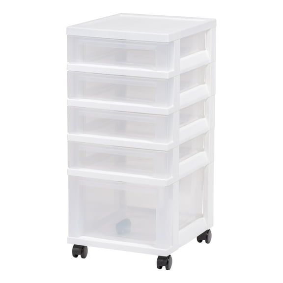 IRIS USA 5 Drawer Rolling Storage Cart with Organizer Top, White