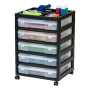 IRIS USA 5 Drawers Scrapbook Plastic Rolling Storage Cart with Organizer Top with Casters,Black