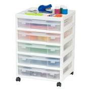 IRIS USA IRIS 5 Drawers Scrapbook Plastic Rolling Storage Cart with Organizer Top with Casters, White
