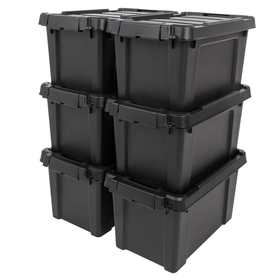IRIS 5 Gal Lockable Storage Totes with Lids - Black, 6Pk