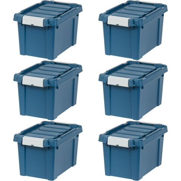 IRIS 5 Gal Lockable Storage Totes with Lids, Navy, For garage, 6Pk