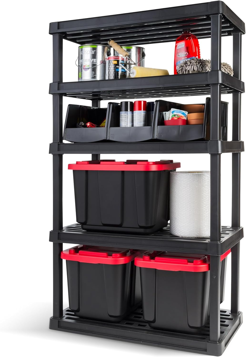 IRIS 5 Shelf Heavy Duty Plastic Storage Shelves, 750lb Capacity, Large Modular Shelving Unit Storage Organizer, Black