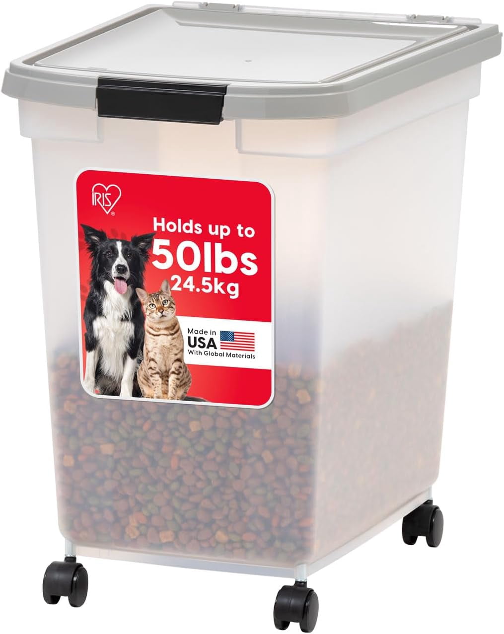 IRIS 50 Lbs / 65 Qt Airtight Pet Food Storage Container with Removable Casters