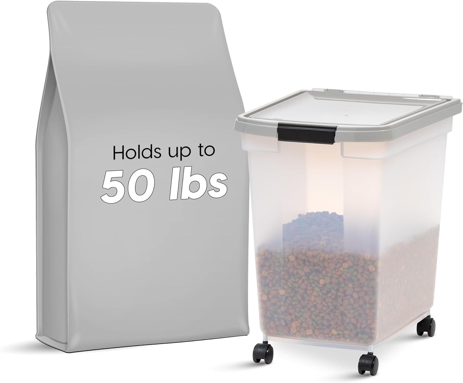 IRIS USA 50 Lbs/65 Qt WeatherPro Airtight Pet Food Storage Container with Removable Casters