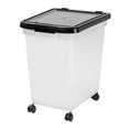 thumbnail image 1 of IRIS USA 50 Lbs / 65 Qt WeatherPro Airtight Pet Food Storage Container with Removable Casters, for Dog Cat Bird and other Pet Food Storage Bin, Keep Fresh, Translucent Body, Easy Mobility, Pearl/Black, 1 of 7