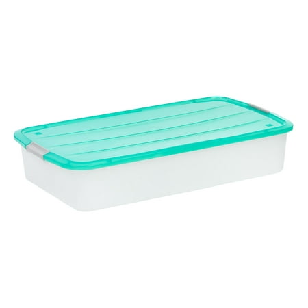 product image of IRIS USA 50 Qt. (12 gal.) Under Bed Plastic Storage Box with Buckle Lid, Mint Green