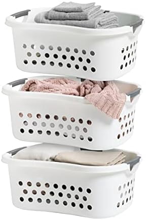 IRIS USA 50L Plastic Hip Hold Laundry Basket with Built-In Comfort Carry Handles, 3 - Pack, 1.5 Bushel, Clothes Hamper, Laundry Hamper, Ventilation Holes, for Closet Dorm Laundry Room Bedroom, White