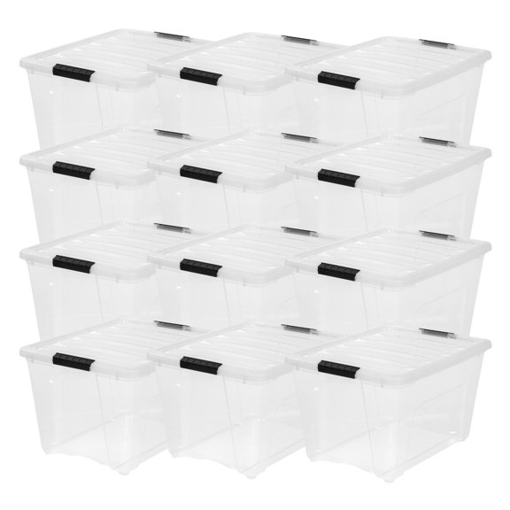 IRIS USA 6 Pack 54 Quart Stackable Plastic Storage Bins with Latching Lids, Clear