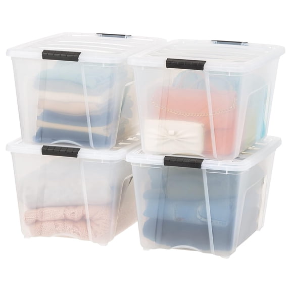 IRIS USA 54 Quart Plastic Storage Box with Lid, Stackable Design, Clear, 4 Pack