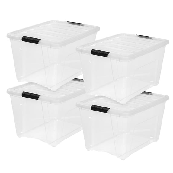 IRIS 54 Qt Stackable Plastic Storage Bins with Lids- See-Through- Clear, 4Pk