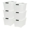 thumbnail image 1 of IRIS USA 54 Qt Stackable Plastic Storage Bins with Lids, 6 Pack - BPA-Free - Discreet Organizing Solution, Latches, Durable Nestable Containers, Secure Pull Handle - Pearl, 1 of 10