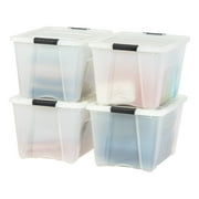 IRIS USA 54 Qt Stackable Plastic Storage Bins with Lids, 4 Pack - BPA-Free, Made in USA - Discreet Organizing Solution, Latches, Durable Nestable Containers, Secure Pull Handle - Pearl