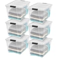 thumbnail image 1 of IRIS 54 Qt Stackable Plastic Storage Bins with Lids, 6 Pack, Latches, Durable Nestable Containers, Secure Pull Handle - Clear/White, 1 of 5