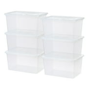 IRIS USA 58 Qt Clear Storage Box, BPA-Free Plastic Stackable Bin with Lid, Containers to Organize Closet Shelves, Clothes, Blankets, Towels, 6 Pack