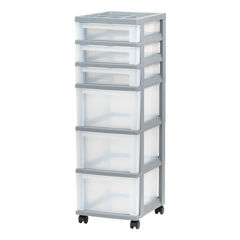 IRIS USA 3-Drawer Storage Cart with Organizer Top with Wheels, Plastic,  White