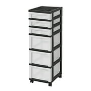 IRIS USA 6-Drawer Plastic Storage Cart with Organizer Top and Wheels, Clear/Black