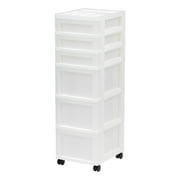 IRIS USA 6-Drawer Plastic Storage Cart with Organizer Top and Wheels, Clear/White