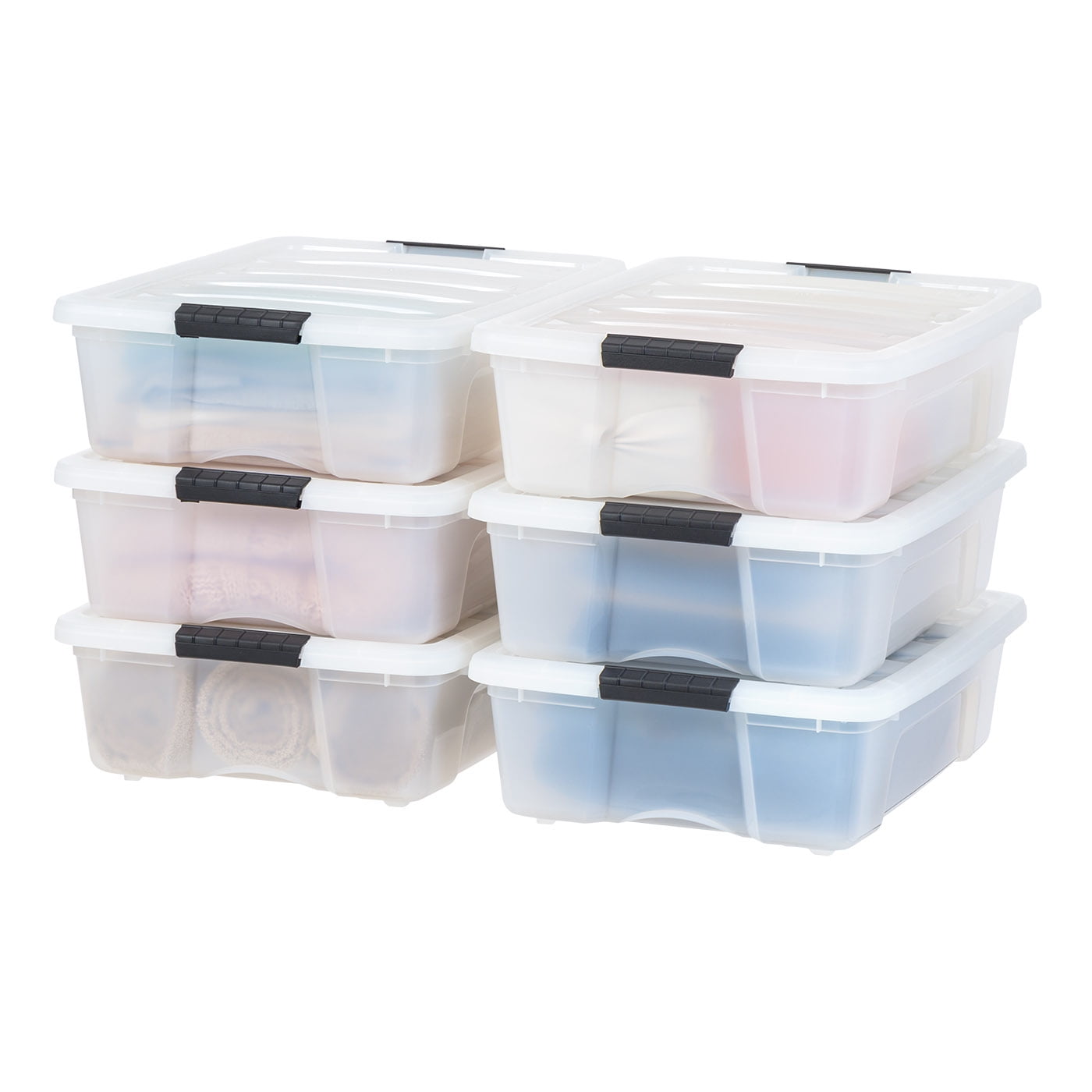 IRIS USA 6 Pack 26.95 Quart Stackable Plastic Storage Bins with Lids and  Latching Buckles, Pearl, Containers with Lids and Latches - Walmart.com