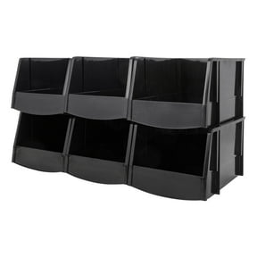 IRIS Jumbo Plastic Open Front Stackable Storage Bin, Black, 6Pk
