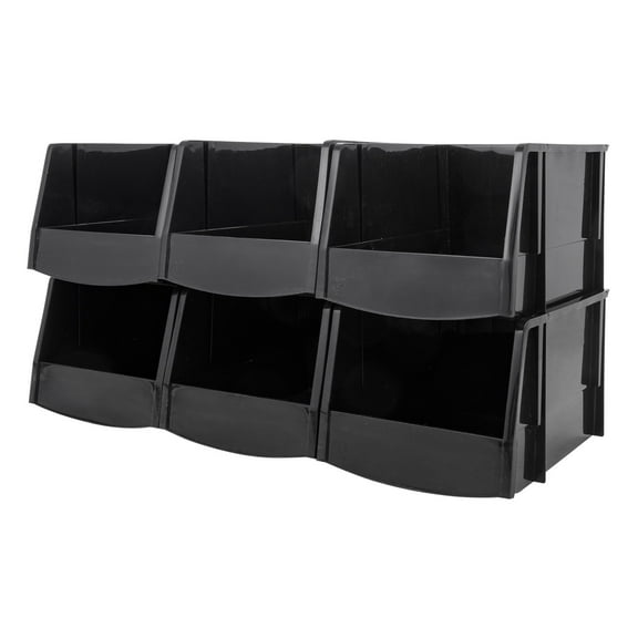 IRIS USA 6 Pack Jumbo Plastic Open Front Stackable Storage Bin, Black