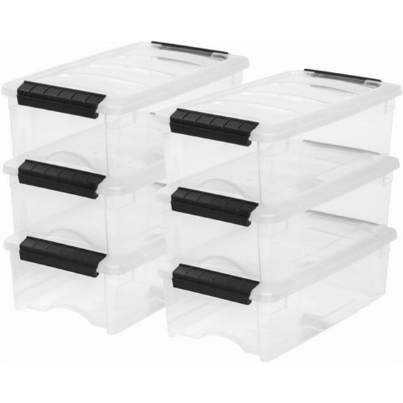 IRIS USA 6-Pack Plastic Storage Bins with Lids, 6 Quart, Made in USA Stackable Latches Durable Nestable Containers