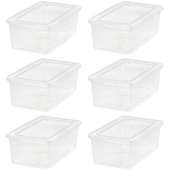IRIS USA 6-Pack Storage Bins with Lids, 6 Quart - Crystal Clear, Shoe Boxes Stackable Containers Organize Shoes Closet Shelves, Teacher Tools Classroom Organization, Game - BPA-Free Plastic