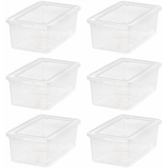 IRIS USA 6-Pack Storage Bins with Lids, 6 Quart - Crystal Clear, Shoe Boxes Stackable Containers Organize Shoes Closet Shelves, Teacher Tools Classroom Organization, Game - BPA-Free Plastic