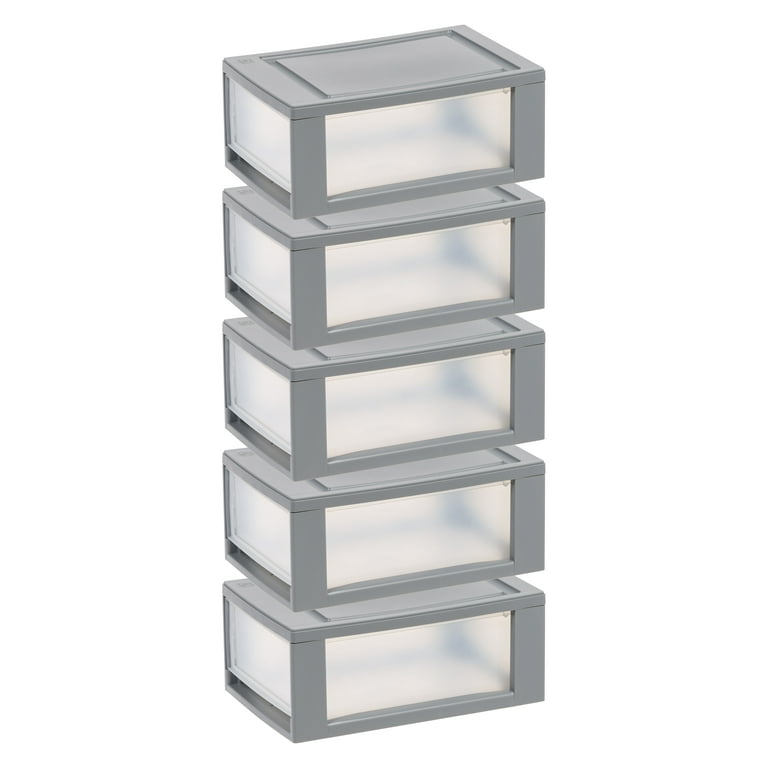 Iris USA, 6 Quart Stackable Plastic Storage Drawer, Gray, Set of 5