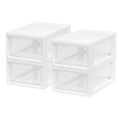 IRIS 6 Qt Small Plastic Stacking Drawer, White, 4Pk