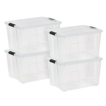 IRIS USA, 60 Qt. (15 Gal.) Clear Latch Box, Stackable Plastic Storage Bins with Lids, Set of 4