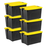 IRIS USA 60 Qt. (15 gal.) Large Latch Box, Plastic Storage Bins with Lids,  Black-Yellow, Set of 6