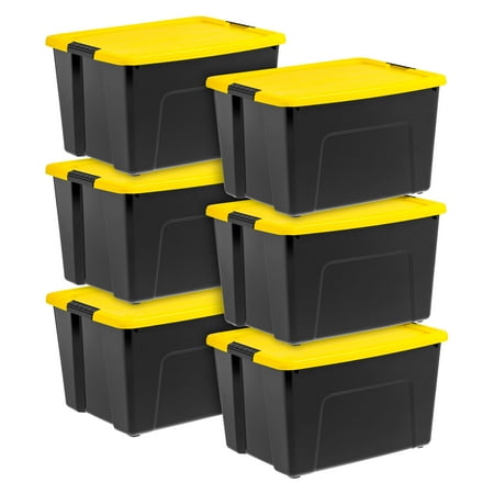 IRIS 60 Qt Black Plastic Storage Bin with Lid Tote, Plastic Storage Container with Lid, 6-Pack