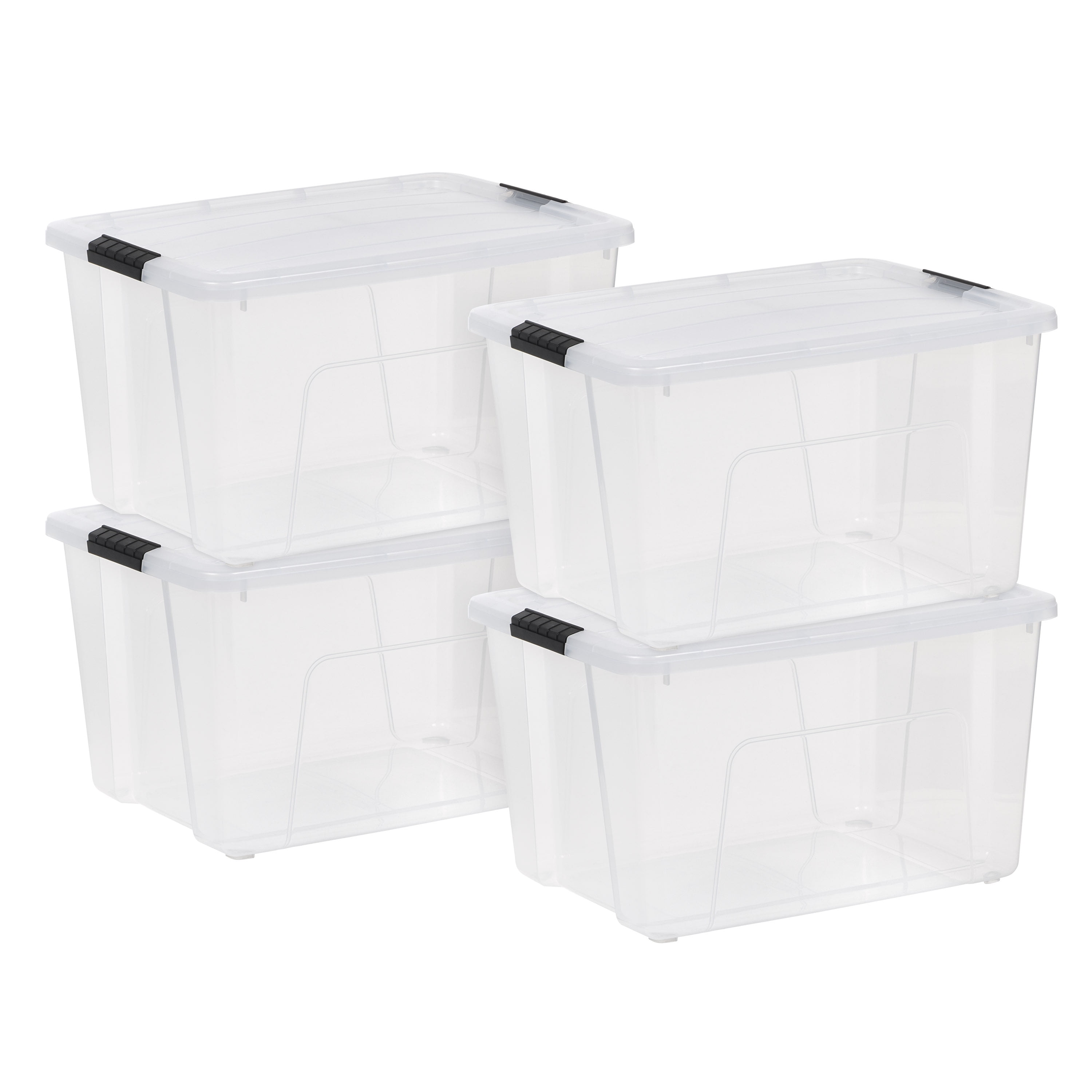 60 Qt Clear Plastic Stackable Storage Bins with Latching Lids, Set of 4