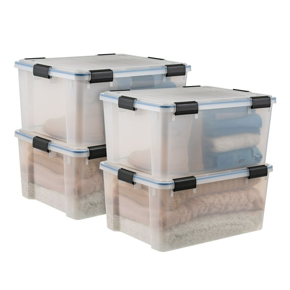 IRIS 60 Qt. Plastic Storage Bins with Sealed Lids, Clear Gasket Box, Airtight Containers 4Pk