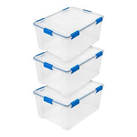 IRIS 60 Qt Storage Box with Gasket Seal Lid- Heavy Duty Moving Containers with Tight Latch, 3Pk