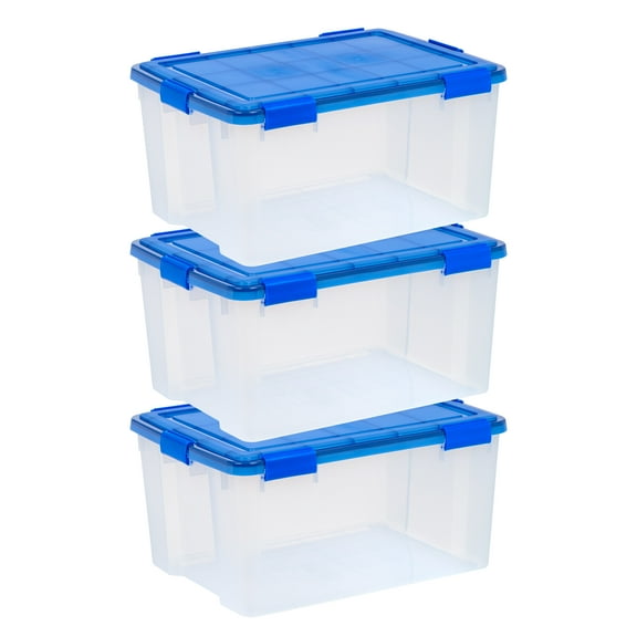 IRIS USA 62 Qt. Plastic Storage Bins with Sealed Lids, Clear Gasket Box, Airtight Containers 3Pk