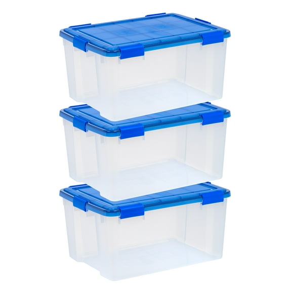 IRIS USA 62 Qt. Plastic Storage Bins with Sealed Lids, Clear Gasket Box, Airtight Containers 3Pk