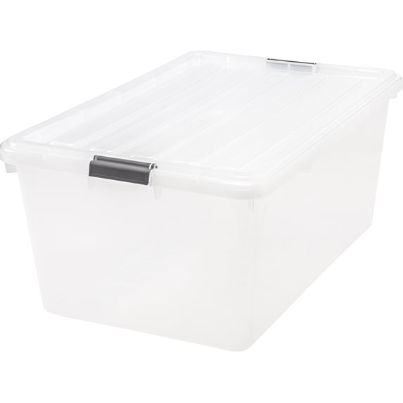IRIS 68 Quart / 17 Gal. Stackable Plastic Storage Bins with Lids and Latch Buckles, Clear, Large Containers for Home and Office Ultra Organization, Durable Nestable Tote Box Tub