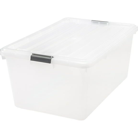 IRIS USA 68 Quart / 17 Gal. Stackable Plastic Storage Bins with Lids and Latch Buckles, Clear, Large Containers for Home and Office Ultra Organization, Durable Nestable Tote Box Tub