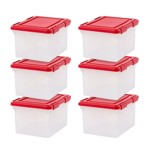 IRIS USA 6Pack 32qt WeatherPro Light and Garland Storage Box Container with 4 Inserts