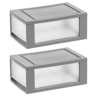 IRIS USA, 6QT Plastic Storage Modular Stacking Drawers, Set of 2, Elephant Gray